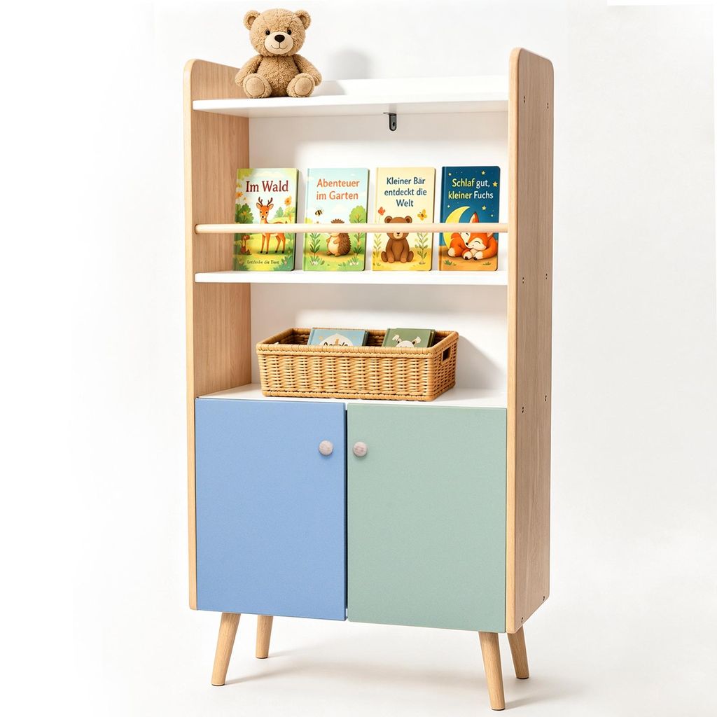 ALVIX Kinderrek NESTA 4 met 2 deuren, Montessori boekenkast Productafbeelding 