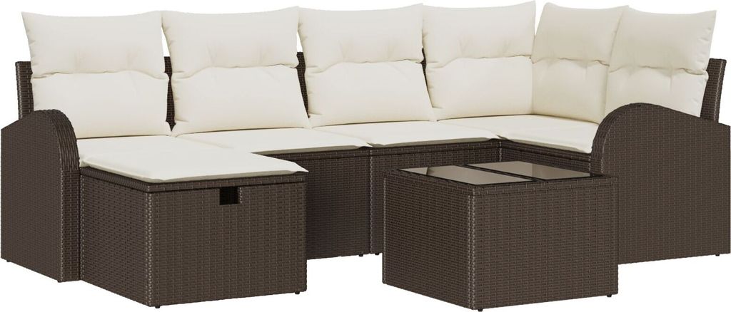 Möbel 7-teiliges Garten Sofa Set mit Kissen in braunem Poly-Rattan, 2-Sitzer Garten Sofa mit Stauraum und Kissen in braunem Poly-Rattan - Gartenso...