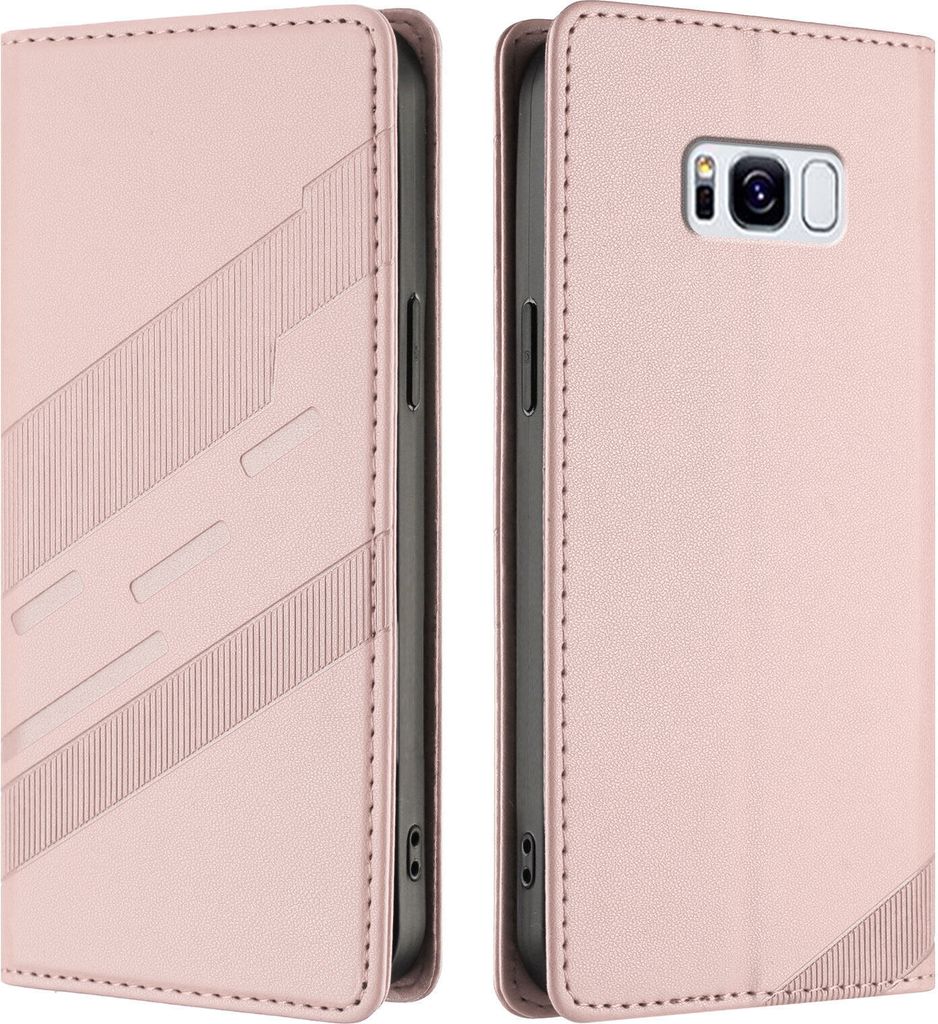 Hülle für Samsung Galaxy S8+, Kunstleder Brieftaschen Handyhülle mit Kartenfach und Standfunktion Pink