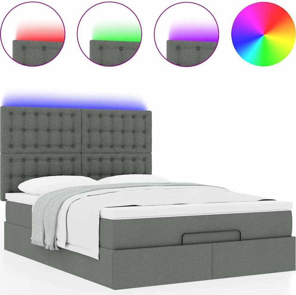 "WINTER SALE"Ottoman-Bett Modernes/Doppelbett - Polsterbett Erwachsene/r /Kind - mit Matratze & LEDs Dunkelgrau 140x200cm Stoff - Klassische Betten...