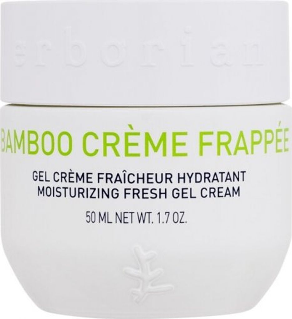 A white jar of Erborian Bamboo Créme Frappée moisturizer is shown against a white background.
