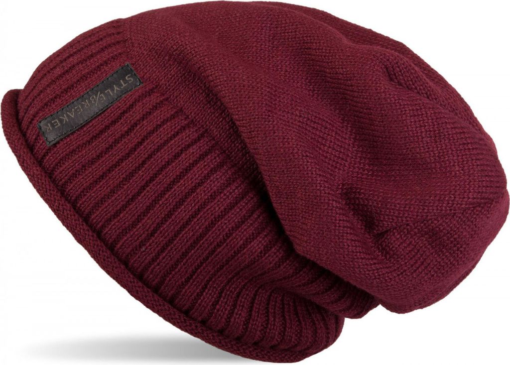 styleBREAKER Uni Beanie Mütze mit Fleece Innenfutter und Label | Warme Winter Strickmütze aus Feinstrick | Elastische Longbeanie für Damen und H...