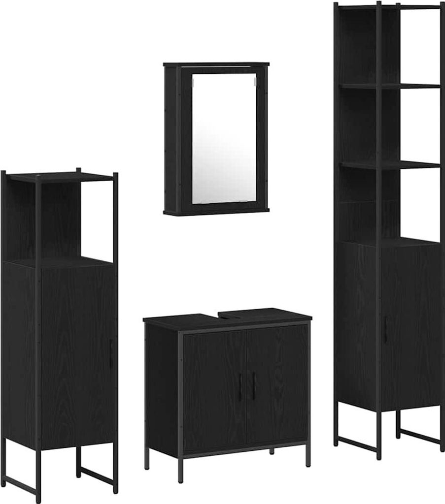 Badezimmermöbel-Set mit Regal 4 pcs Schwarz Holzwerkstoff