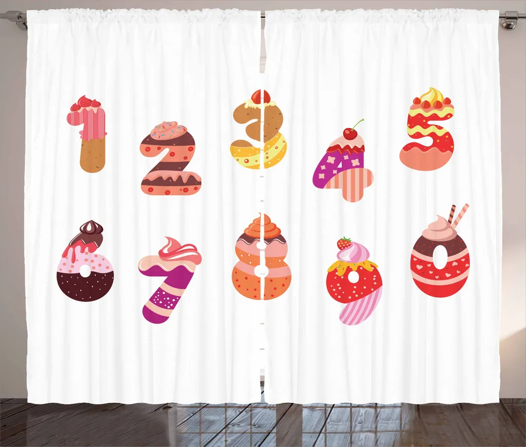 ABAKUHAUS Numero Tenda rustica, Dolci Buon compleanno, Soggiorno Nastro universale Tende con passanti e ganci, 280 x 245 cm, Multicolore
