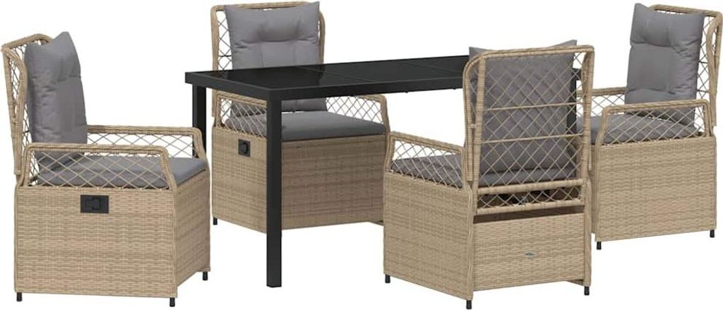 Garten Essgruppe 5 pcs Beige und Hellgrau Poly-Rattan