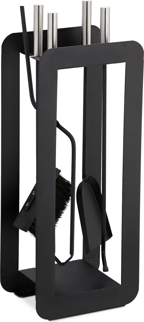 Relaxdays Set Camino 5 Pezzi Nero Moderno - Accessori per Stufa a Legna