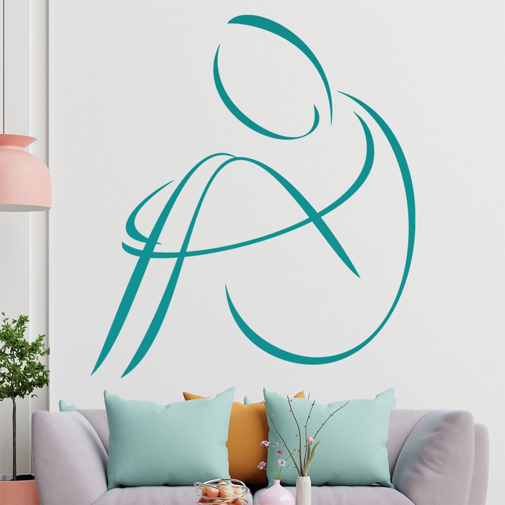 Mensch sitzend - Linien Wandtattoo in 6 Größen - Wandaufkleber Wall Sticker - Dekoration, Küche, Wohnzimmer, Schlafzimmer, Badezimmer