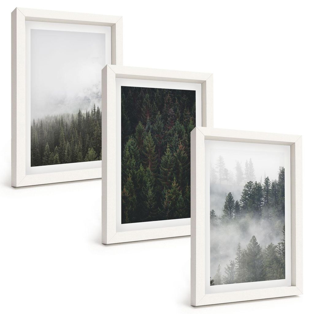 Bilder Set 3-teilig im weißen Rahmen – Wandbilder 3 Stück – gerahmte Poster für Wohnzimmer, Schlafzimmer und Flur – 20x30 cm – Grüne W...