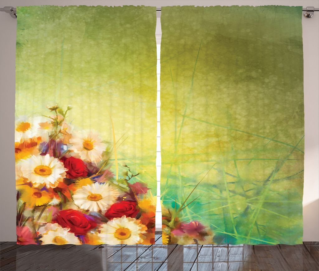 ABAKUHAUS Blumen Rustikaler Gardine, Romantische Blumen-Blumenstrauß, Schlafzimmer Kräuselband Vorhang mit Schlaufen und Haken, 280 x 175 cm, Gel...
