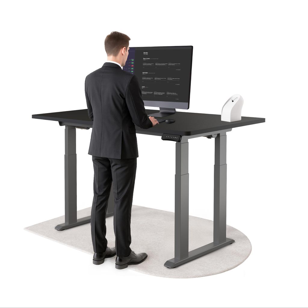 DESKSPACE Höhenverstellbarer Schreibtisch elektrisch mit leisem Dual-Motor – stabiles 4-Bein-Gestell (Grau Gestell, Schwarz Tischplatte, 160×80...