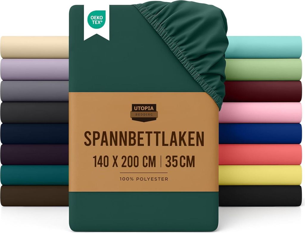 Utopia Bedding - Spannbettlaken 140x200cm - Grün - Gebürstete Polyester-Mikrofaser Spannbetttuch - 35 cm Tiefe Tasche