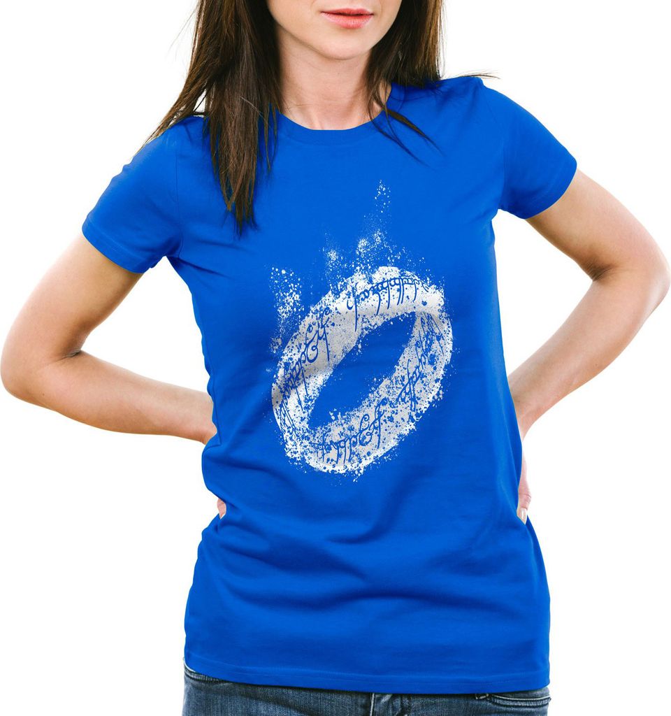 style3 Der Eine Ring Damen T-Shirt Fantasy, Farbe:Blau, Größe:XS