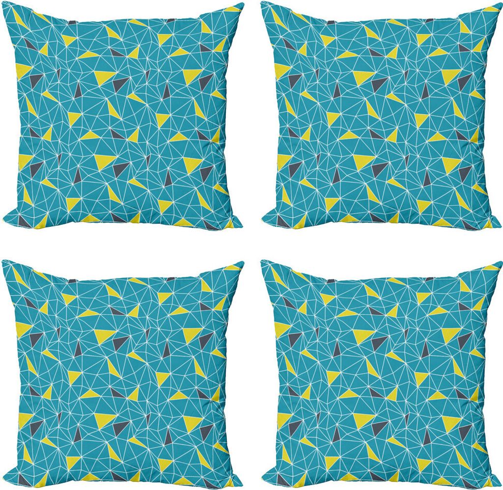 ABAKUHAUS Gelb und Blau Kissenbezug Set (4 Stück), Fraktalformen, Moderner Doppelseitiger Digitaldruck, 40 cm x 40 cm, Charcoal Grau Gelb
