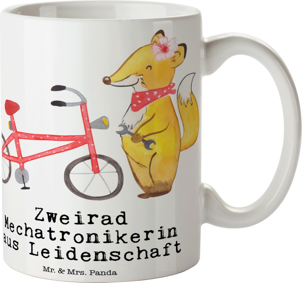 Mr. & Mrs. Panda Kaffeebecher Zweirad Mechatronikerin Leidenschaft - Weiß - Geschenk, haferl, Trinkbecher, Becher, Teetasse, Kaffeetasse, Tasse