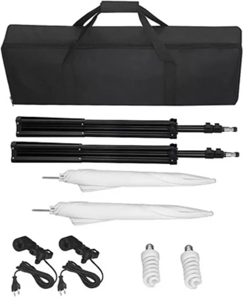 Kit éclairage studio anti-ombres avec parapluies de diffusion et pieds