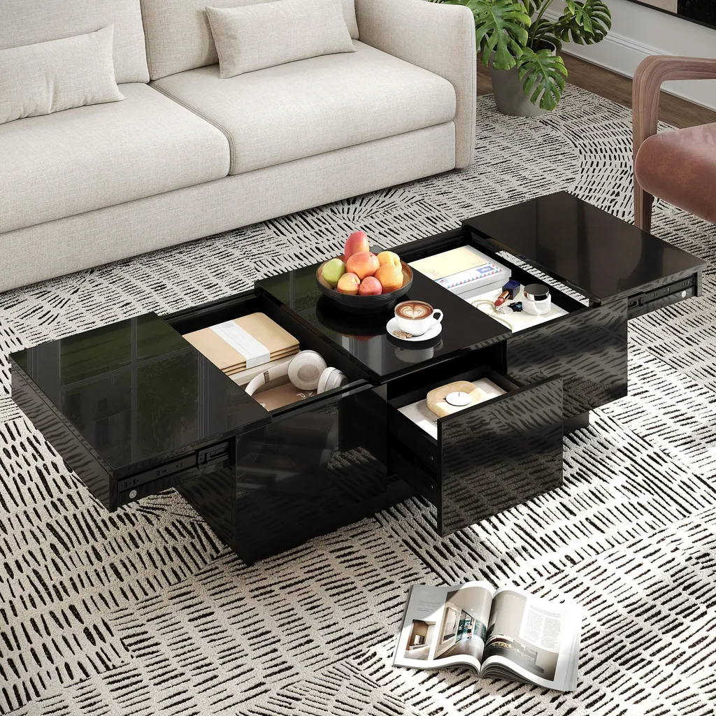 Tavolino da Divano Merax Nero Lucido: Eleganza e Storage Integrato
