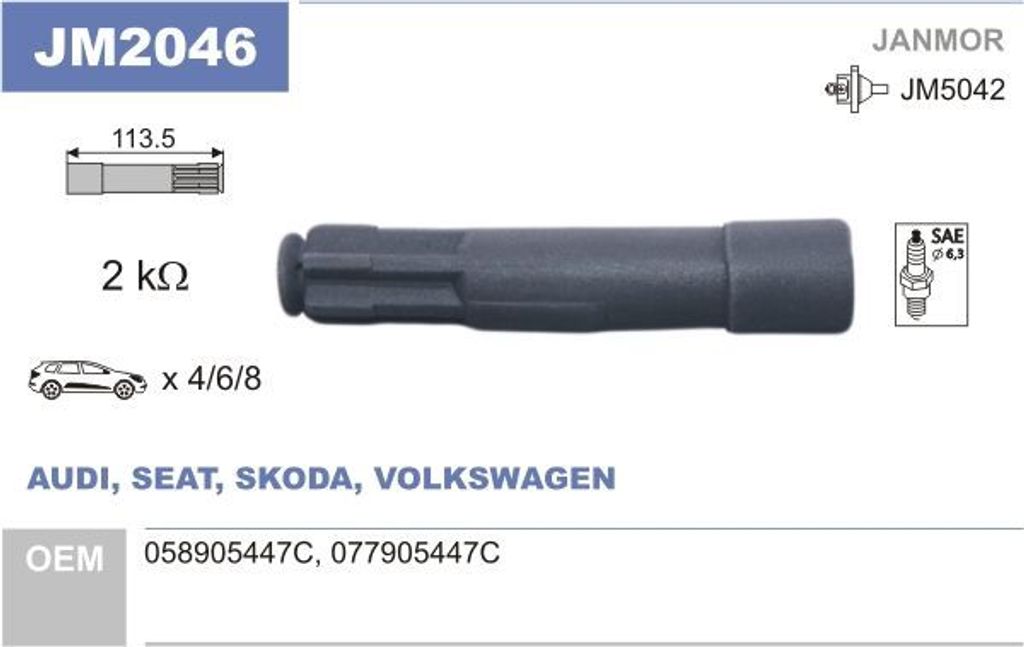 JANMOR Stecker Zündspule JM2046 für VW Golf IV Schrägheck (1J1) 113mm