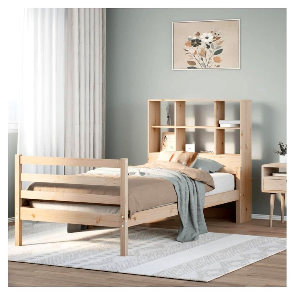 Bücherregal Bett ohne Matratze 90x200 cm aus massivem Kiefernholz