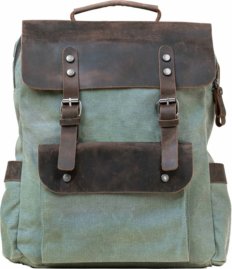 Zaino Unisex MORGNTAU Courier Blu Vintage - Pelle e Tela Fashion