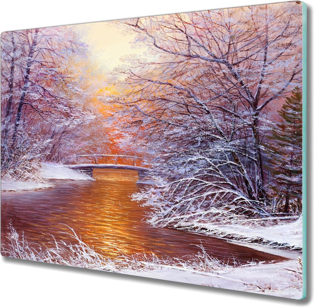 Coloray Schneidebrett Herdabdeckplatte 60x52 cm Kochplattenabdeckung Hackbrett Küchenbrett - Gemälde Winter Baum