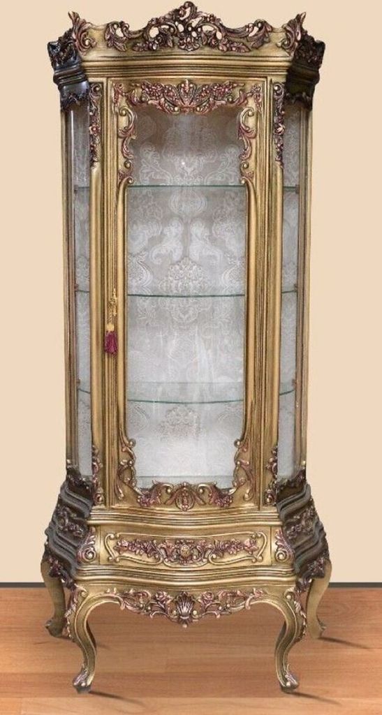 Casa Padrino Barock Vitrine Antik Gold - Prunkvoller Barock Vitrinenschrank mit Glastür und Schublade - Handgefertigte Barock Wohnzimmer Möbel