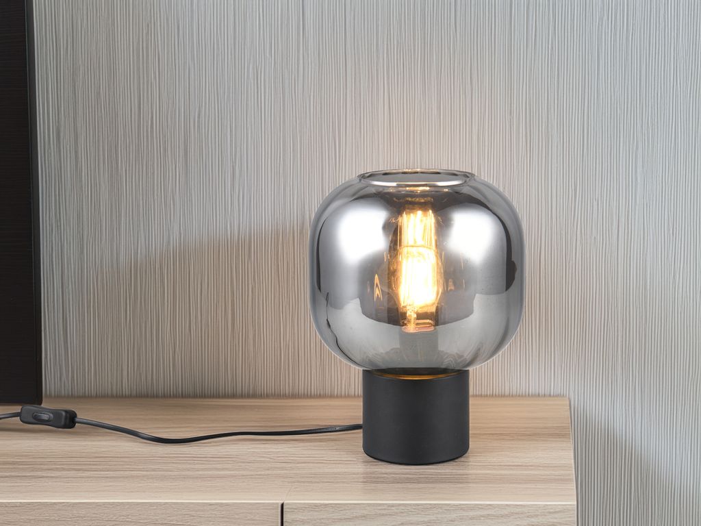 Kleine LED Nachttischlampen für die Fensterbank Lampenschirm Rauchglas, H: 26cm