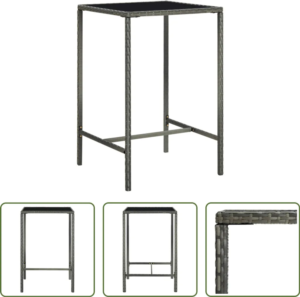 Tavolo Bar Giardino Grigio 70x70x110 cm Poly Rattan e Vetro | Offerta - 7