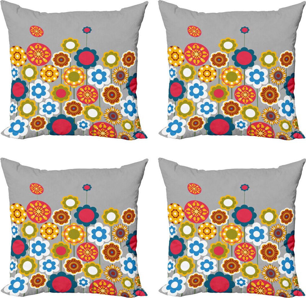 ABAKUHAUS Blumen Kissenbezug Set (4 Stück), Moderner bunter Sommer, Moderner Doppelseitiger Digitaldruck, 40 cm x 40 cm, Mehrfarbig