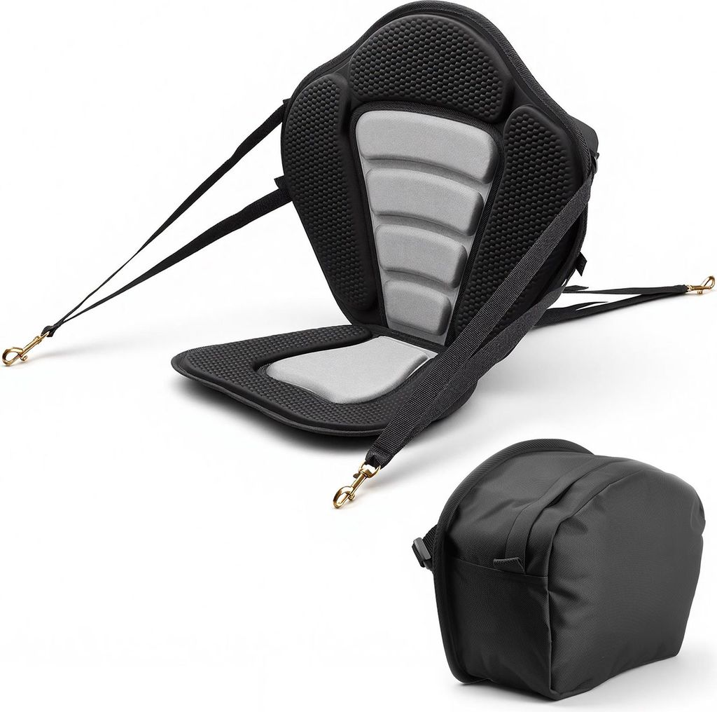 SucceBuy 1 x Kajaksitz 12 mm Dicke, Gepolsterter Sitz mit Rückenlehne, Aufbewahrungstasche und Verstellbaren Gurten für Stand-Up-Paddle-Board, Ka...