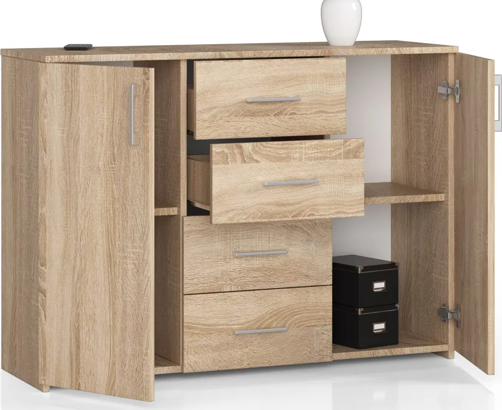 Buffet Bas Chêne Sonoma avec Tiroirs et Portes - Meuble de Rangement