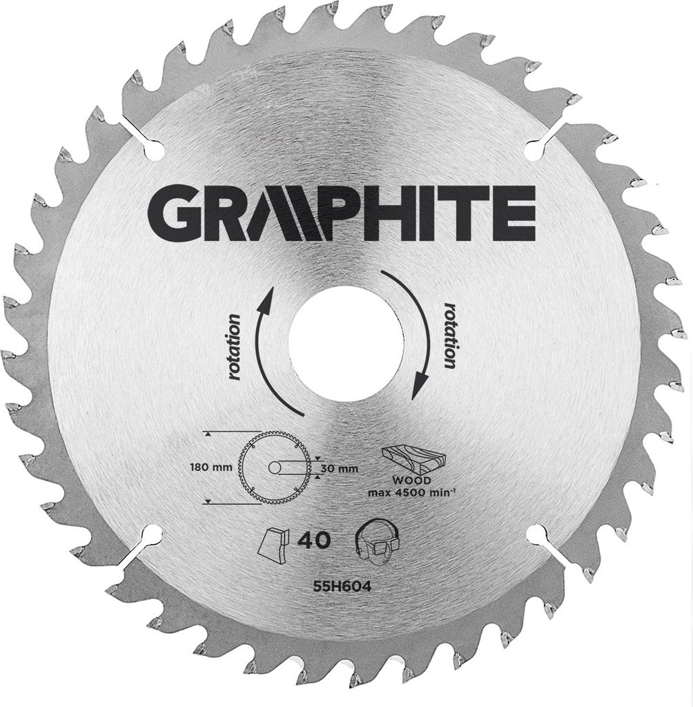 GRAPHITE Widia Kreissaegeblatt 180 x 30 mm, 40 Zähne zum Schneiden von Holz und Holzwerkstoffen wie Sperrholz, Spanplatten, MDF.