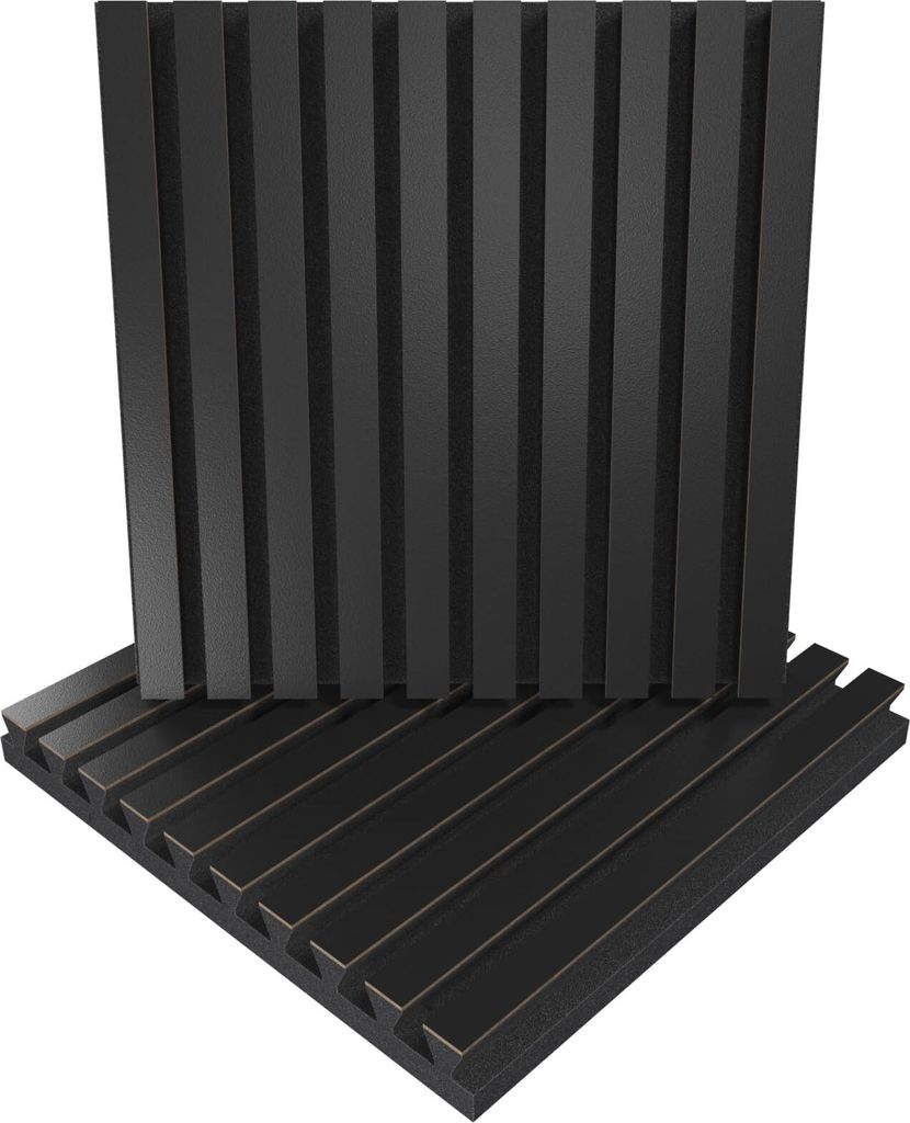 2er-Pack – Lamellen-Schallabsorptions-Diffus-Akustikplatte | 50 x 50 x 5 cm | Farbe: (POLE, schwarz)