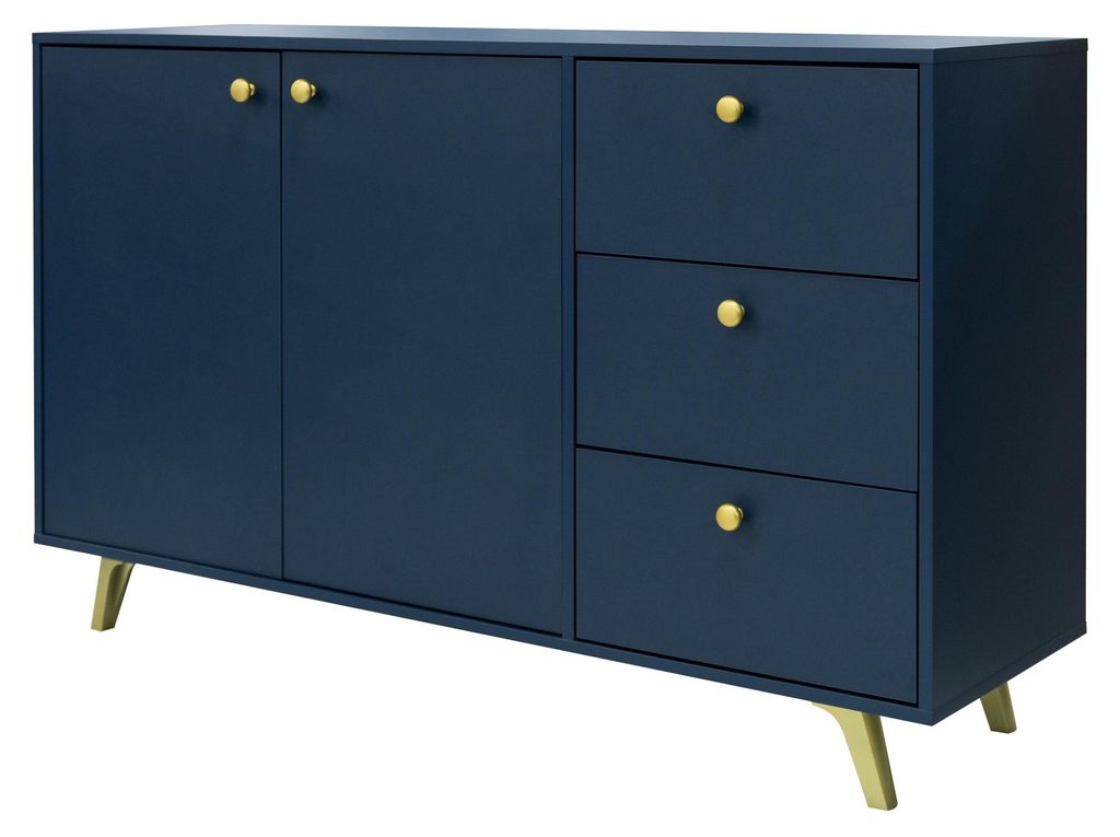 Masseno Kommode GALIO 100 cm Sideboard mit Schubladen und 4 Türen für Wohnzimmer Schlafzimmer Modern 100x41x112 cm Blau