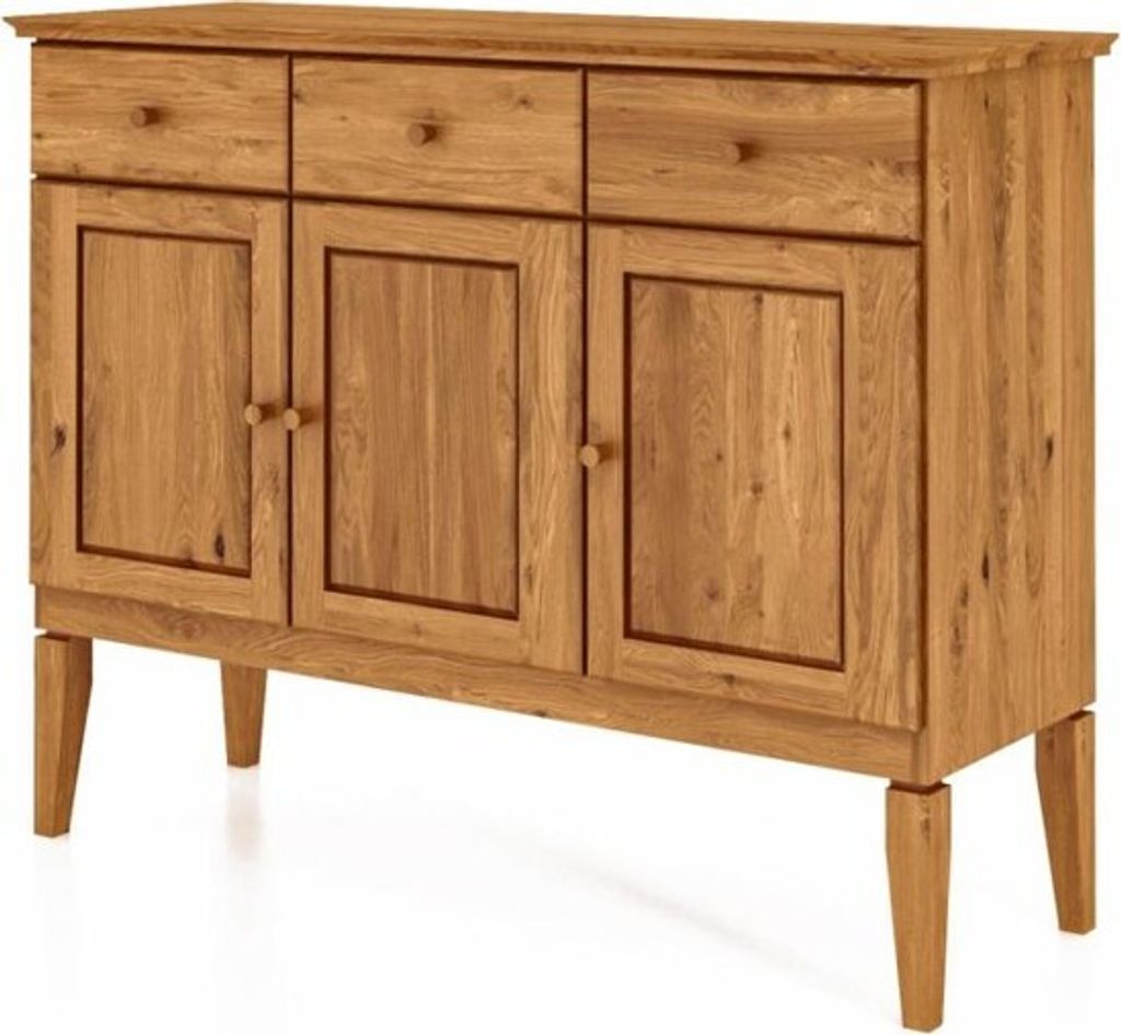 Kommode Sydo aus Wildeiche massiv 127x45x100 cm 3 Türen 3 Schubladen Holzbeine