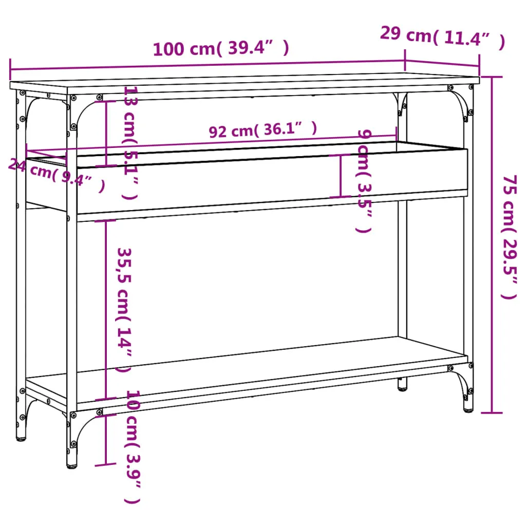 Tavolo Consolle Sottile Grigio Sonoma 100cm - Mobile Ingresso Moderno - 8