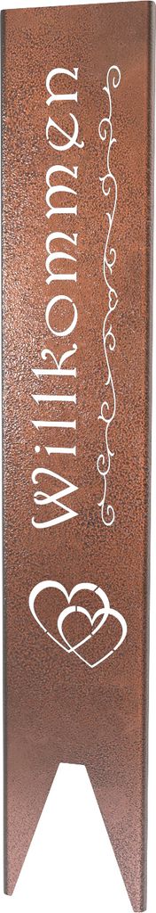 Rost Willkommen Gartenstecker Gartenschild | Garten-Deko | 120cm x 21cm, Design:Doppelherz Kupfer Antik