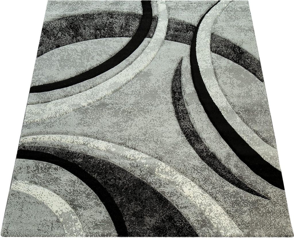 Teppich Kurzflor 160x230 Abstrakt Wohnzimmer schmutzabweisend Hellgrau Rechteckig | 100% Polypropylen, Rücken aus Jute | Florhöhe: 12 mm