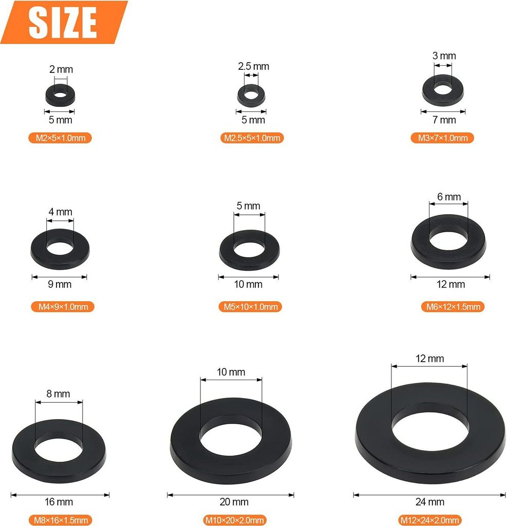 INF Vielseitiges 800-teiliges Nylon-Unterlegscheiben-Set - PA66 Flache Unterlegscheiben