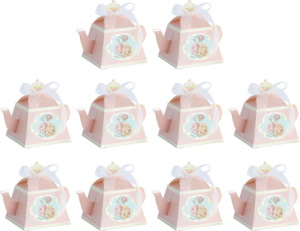 10pcs Verpackungspapierbox glatte Kanten Retro -Papier -Teekannenform Vintage Candy Boxen für Party-Rosa