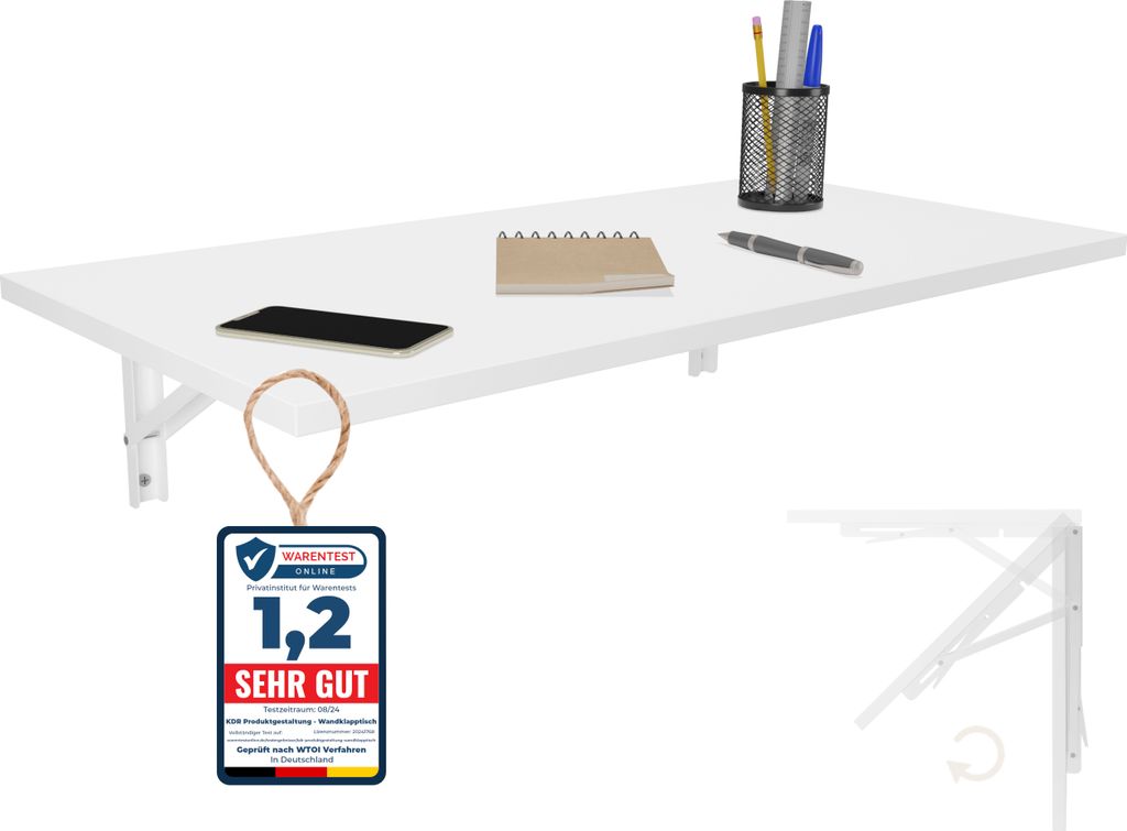 Wandklapptisch Schreibtisch Tischplatte 80x40 cm in Weiß Produktbild 1