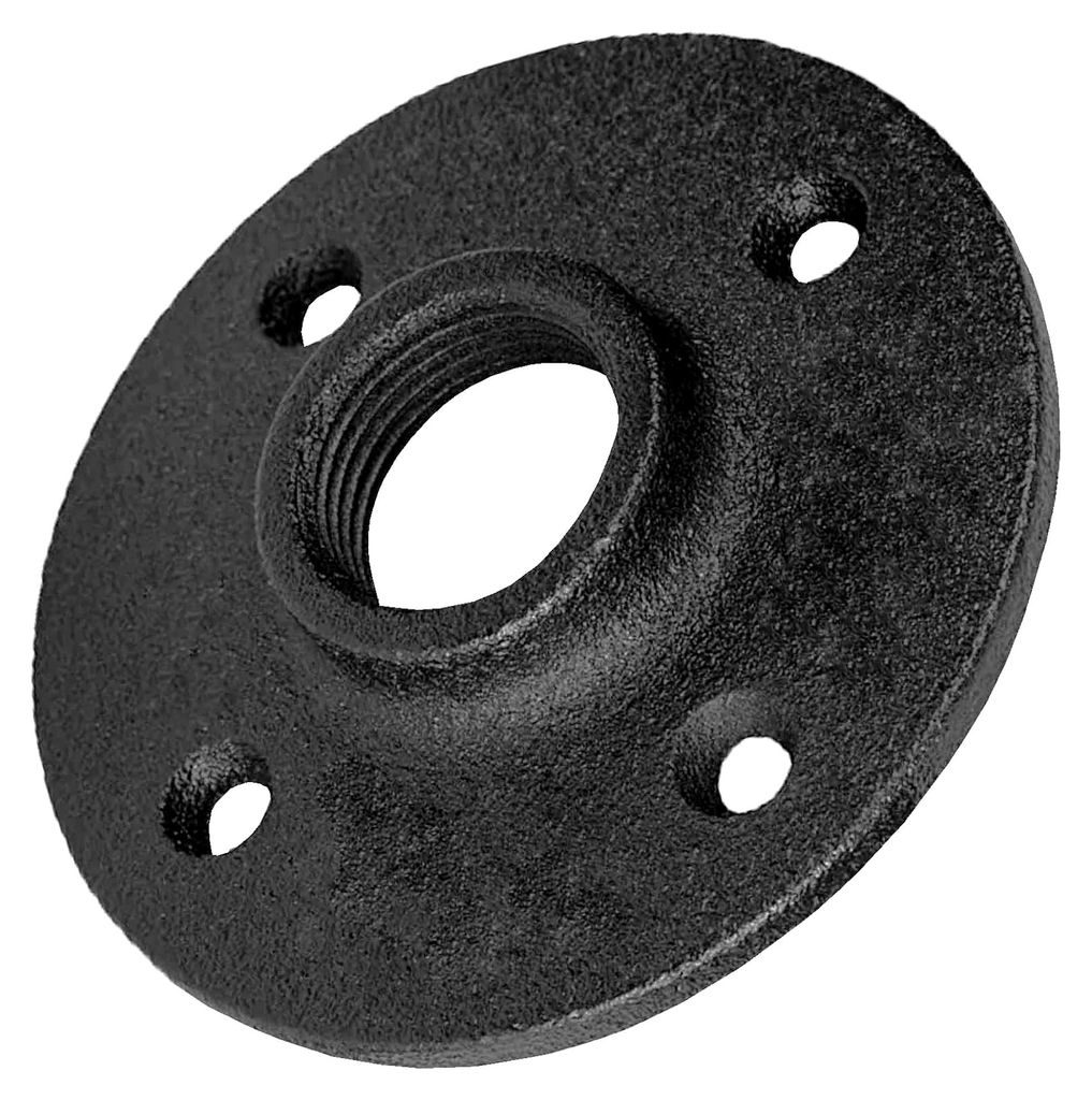 Gewinde Fitting Verschraubung aus Temperguss schwarz - Flansch mit 3/4" Rohr Zoll Innengewinde und 4 Bohrungen