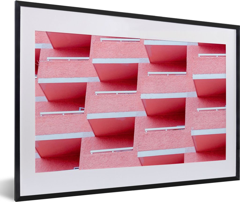 MuchoWow Gerahmtes Poster Rosa - Balkon - Sommer - Architektur 60x40 cm - Poster mit Schwarzem Bilderrahmen Wandposter Rahmen Foto Bilder - Schla...