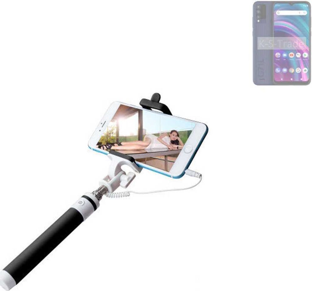 K-S-Trade Selfie Stick kompatibel mit BLU G71L Selfiestick kabelgebunden Monopod mit Kabel Stab Stange Selfportrait Handheldstick schwarz 1x