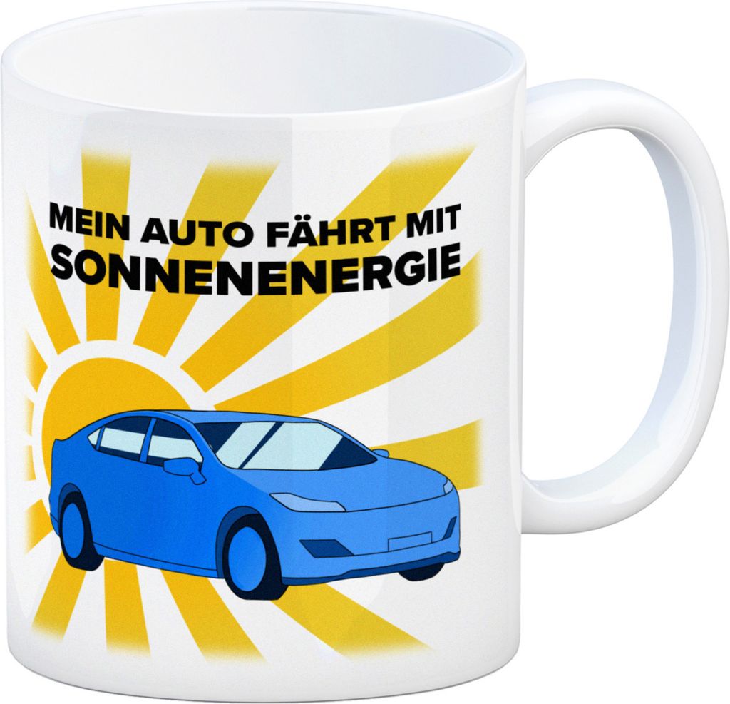 Mein Auto fährt mit Sonnenenergie Kaffeebecher in Blau