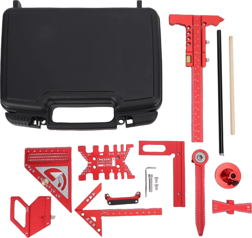 Kit d'outils de mesure pour le travail du bois avec boîte de rangement