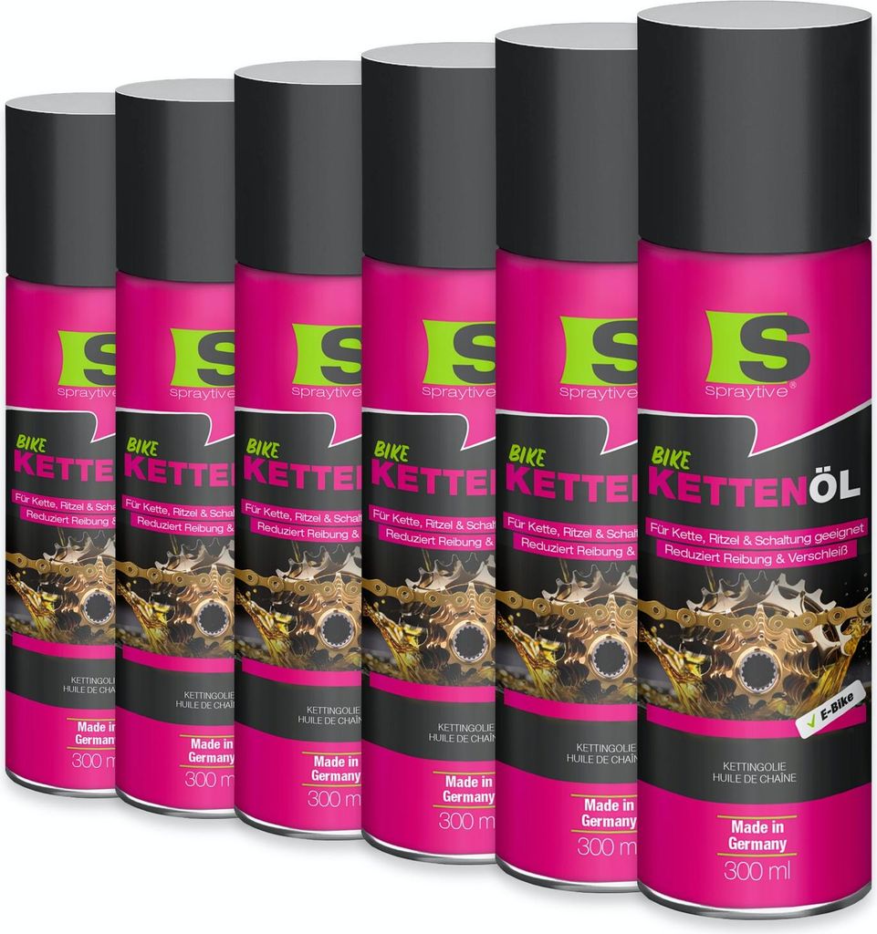 Spraytive 6x 300ml Kettenöl-Spray - für Fahrrad & E-Bike - Fahrradkettenöl - reduziert Reibung & Verschleiß - schützt Kette, Ritzel & Schaltung