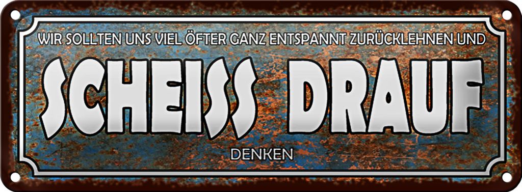 Blechschild Spruch 27x10cm wir sollten Scheiss drauf denken Dekoration