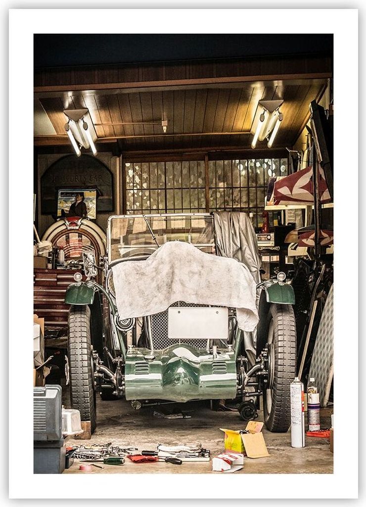Poster - Poster ohne Rahmen - Historisch Auto Garage - 50x70 cm - Wand Bild - Wanddeko - Wandbilder - Kunstposter - Wandposter - Bilder - Kunstdruc...