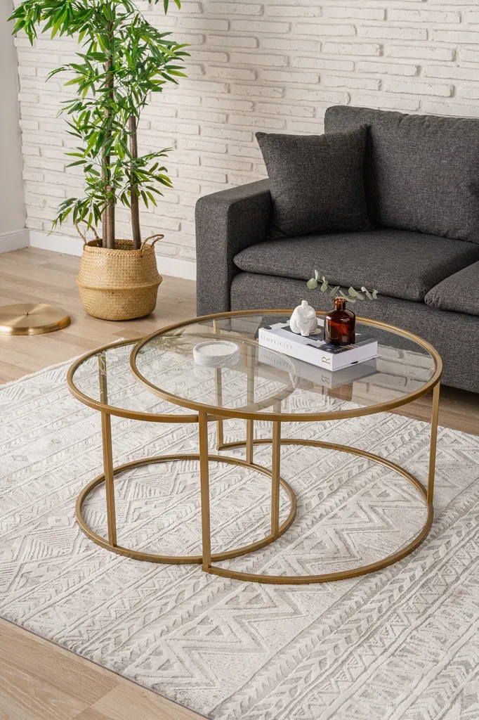 Table Basse Ronde Verre et Or pour Salon Moderne - Skye Decor 80 cm - 2