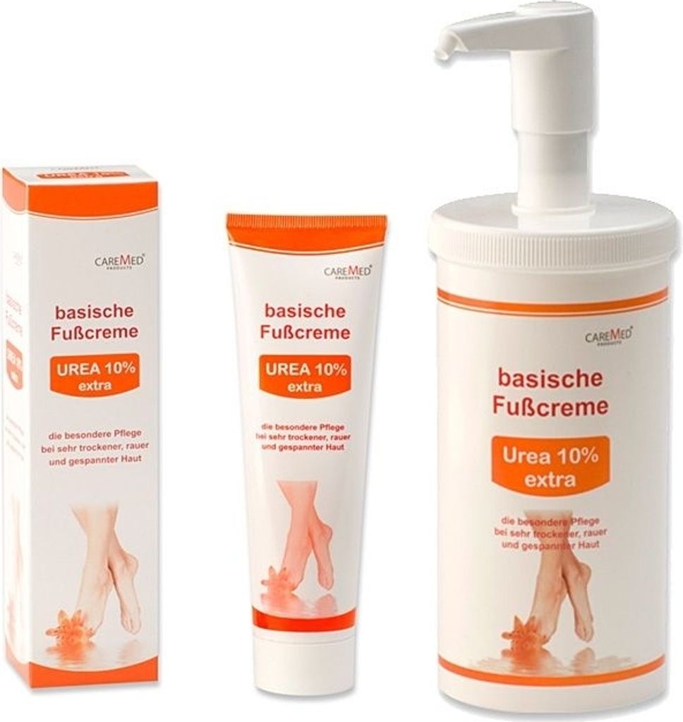 CareMed UREA 10% extra, basische Fußcreme bei sehr trockenen, rauen Füßen, pH Wert 8,0, Fusspflegecr